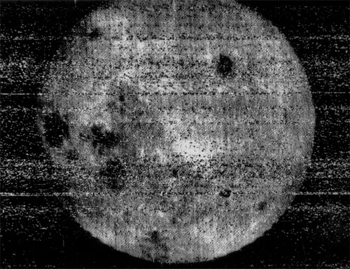The first image returned by Luna 3 showed the far side of the Moon was very different from the near side, most noticeably in its lack of lunar maria (the dark areas).